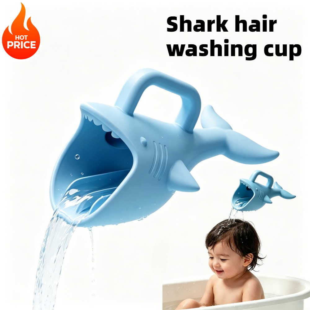 Baby Products For Bathing - Silicone shark Baby Bath Rinse Cup